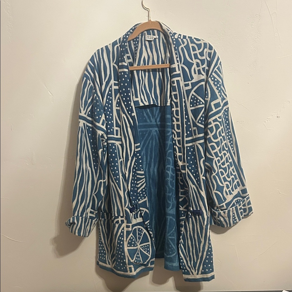 Blue and White oversized Patterned Jacket